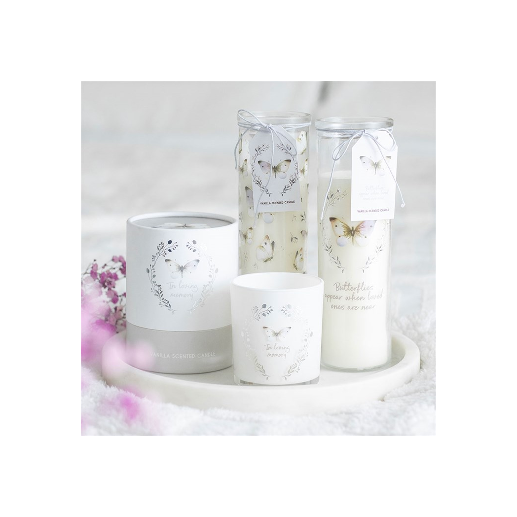 White Butterfly Print Vanilla Tube Candle